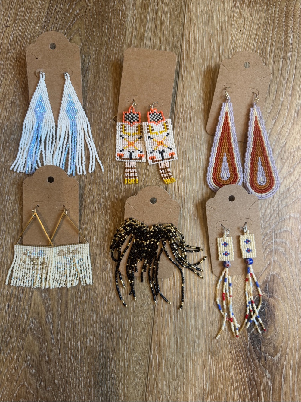 Handmade Beaded Statement Earrings Lot of 6 Western Boho Fringe